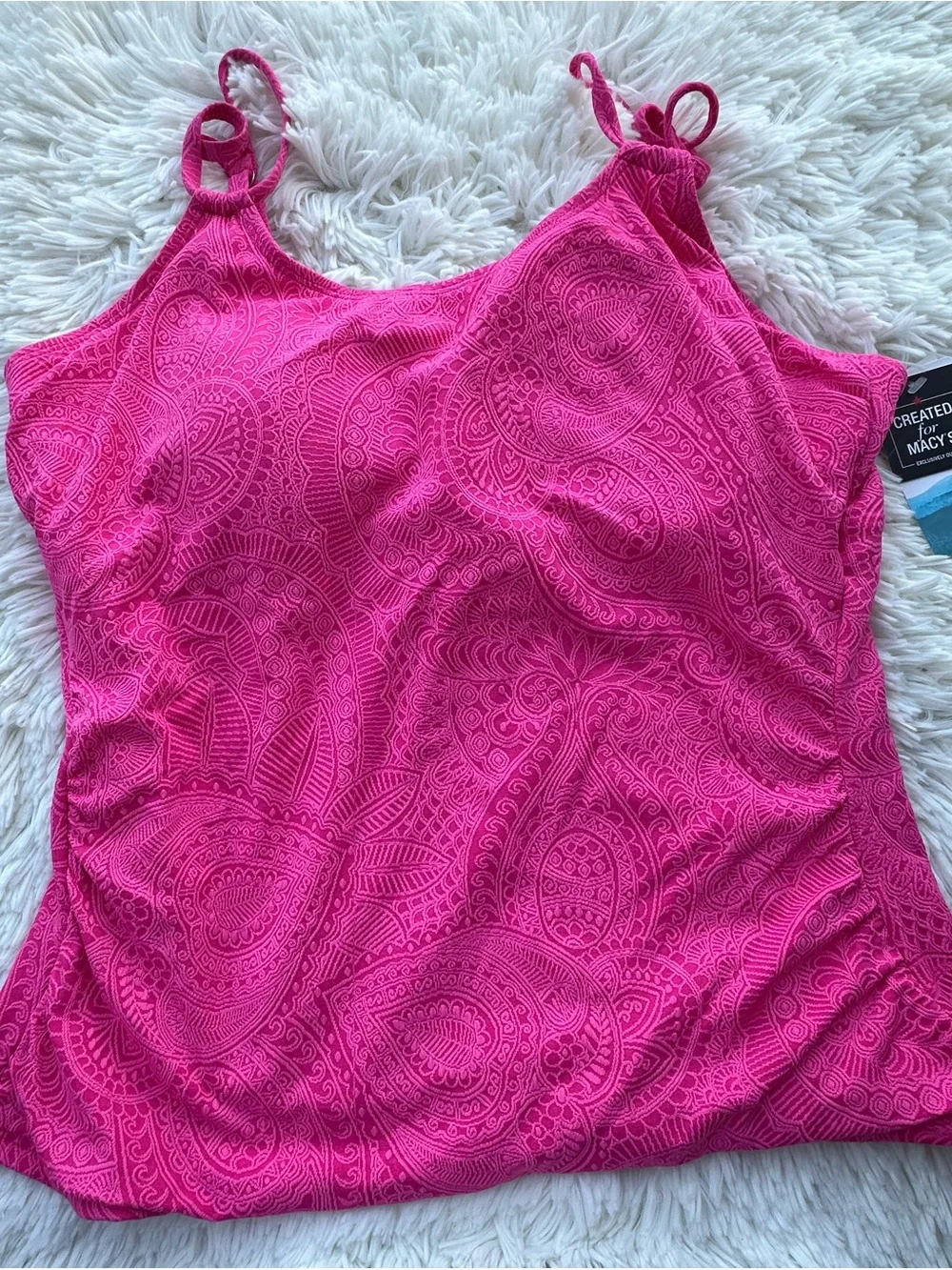 Swim Solutions Bright Pink Paisley Tankini top - Picture 9 of 12